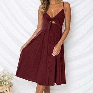 Burgundy Button-Down Keyhole Bow Dress